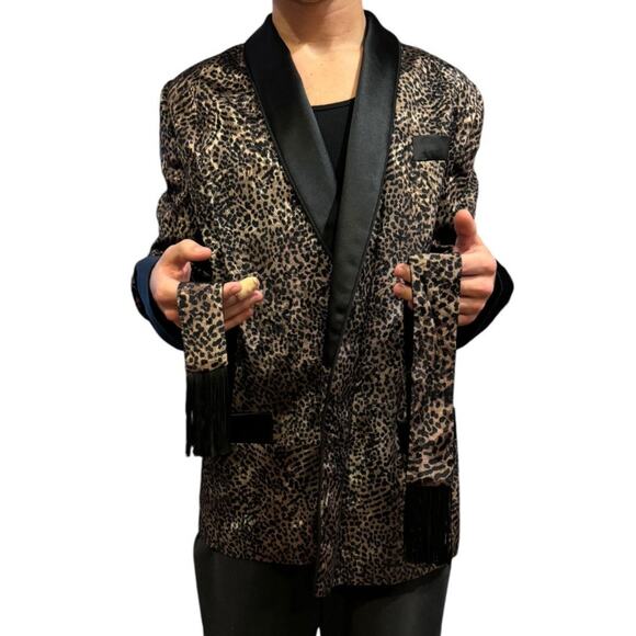L.W. Wardy Leopard Jacquard Satin Smoking Jacket XS Made in USA - Picture 8 of 17